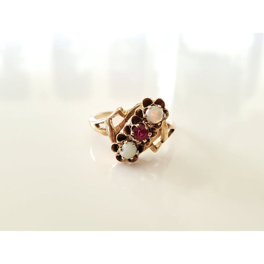 Antique 10k Ruby And Opal Bypass Ring - image 2